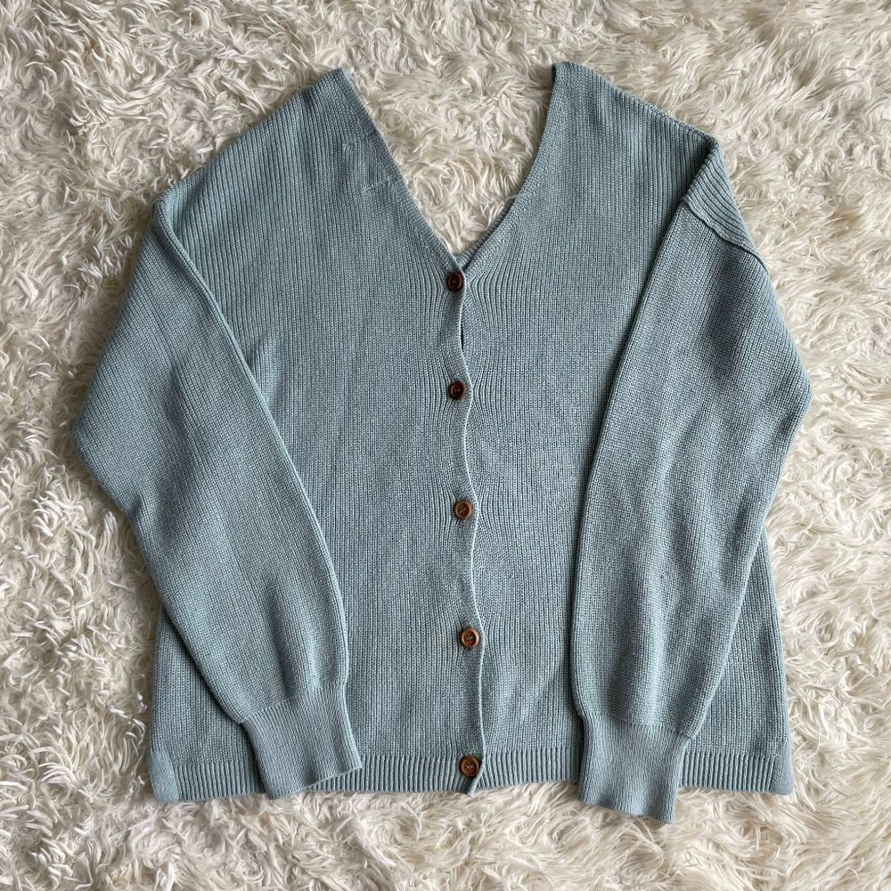 Teal Off the Shoulder Sweater with Button Back